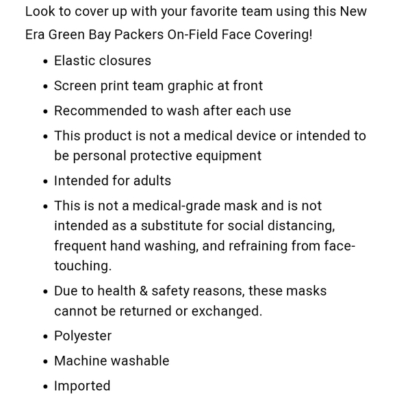 NWT Unisex Green Bay Packers Face Mask - Picture 4 of 4